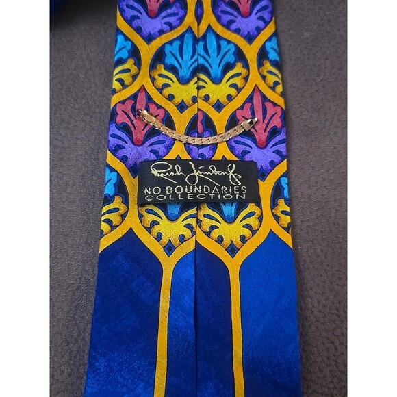 RUSH LIMBAUGH ~ MENS SILK CHRISTMAS TIE ~ BLUE & GOLD ~ FLORAL & FILIGREE ~ 57" - Picture 1 of 16